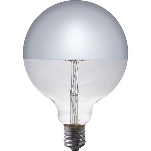E27 6,5W dimbare LED globe - G125, kopspiegel zilver, filament, 2500K, zilveren afwerking