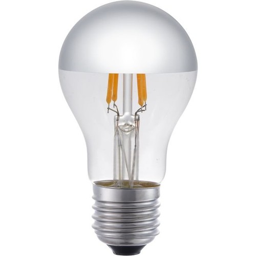 E27 4W dimbare LED kogellamp met kopspiegel - A55, 250lm, 2500K, zilveren top, filament