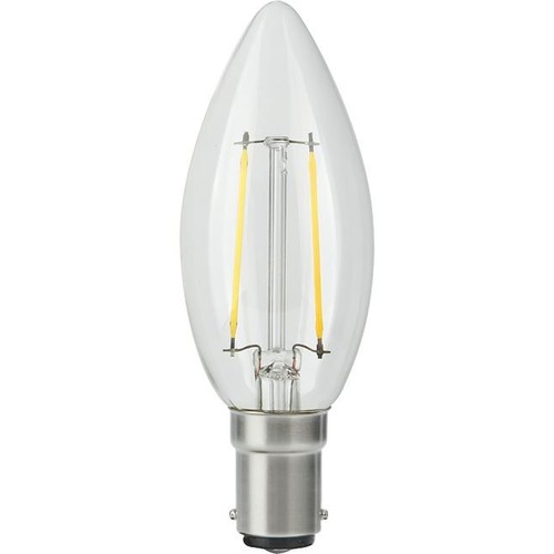 Ampoule LED flamme BA15d 2,5W dimmable - C35, filament, 250lm, 2500K, verre clair