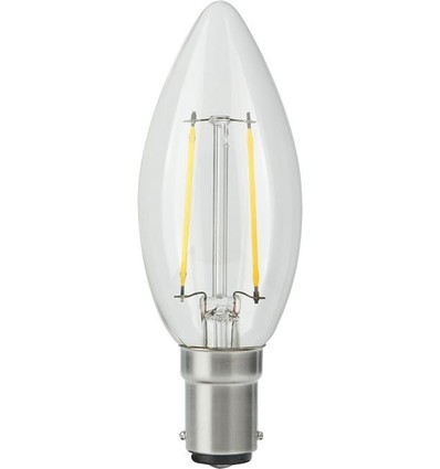BA15d 2,5W LED kronepære dimbar - C35, filament, 250lm, 2500K, klart glass