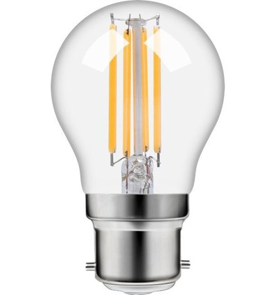 Ampoule LED sphérique B22d 4,7W dimmable - G45, filament, 470lm, 2500K, verre clair