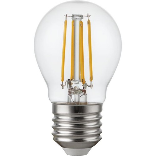E27 4,7W dimbar LED kronepære - G45, filament, klart glass, 2500K