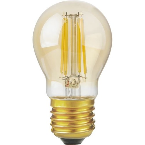 E27 4,7W dimbare LED kogellamp - G45, filament, goud glas, 2200K, 470lm
