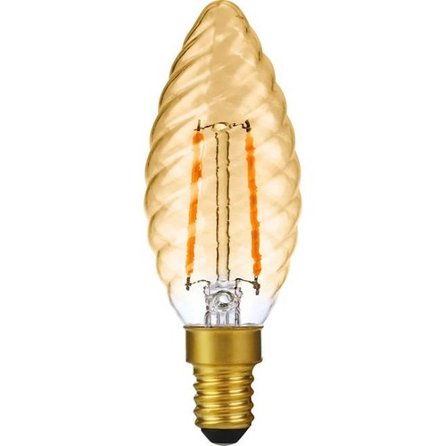 E14 2W dimbar LED-kronlampa - Twisted Candle, 2000K, Gold, filament