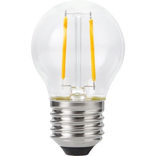 E27 2W dimbare LED kogellamp - G45, filament, 2500K, helder glas