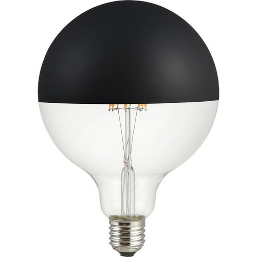 Ampoule LED E27 6,5W dimmable - G125, calotte noire, filament, 2500K, 470lm