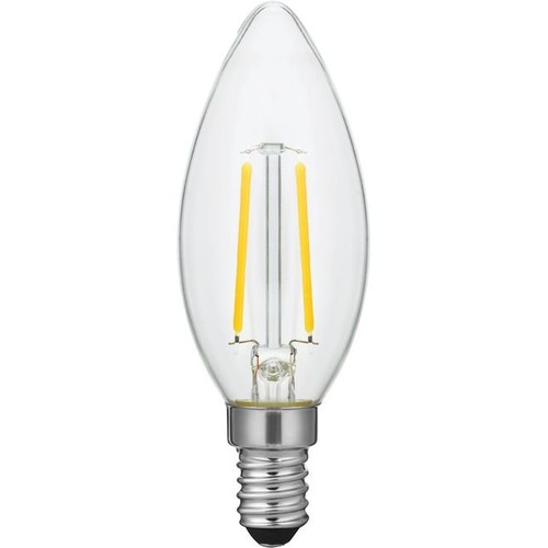 Ampoule LED flamme E14 2W dimmable - Filament, C35, 2200K, verre clair