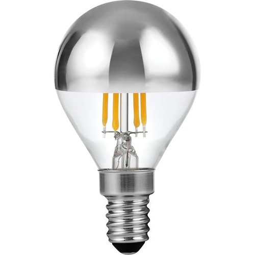 E14 4W dimbar LED-kronlampa med toppförsilvring - G45, filament, 2500K, silvertopp, 260lm