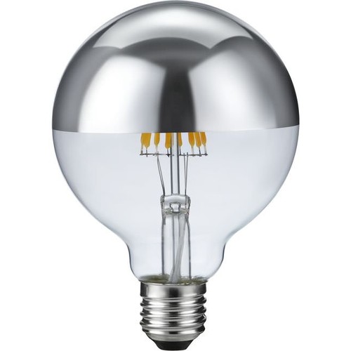 Ampoule LED E27 6,5W dimmable - G95 à calotte argentée, filament, 2500K, 470lm