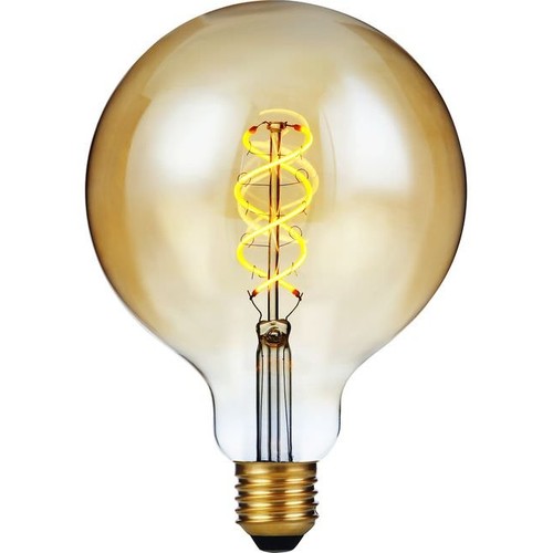 E27 5W dimbare LED filamentlamp - G125, Double Helix, 300lm, 2000K, goud glas