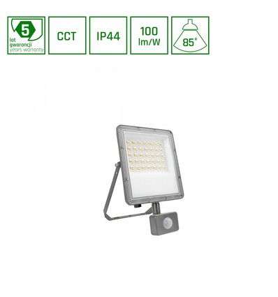 Projecteur LED 30W NOCTIS MAX avec détecteur PIR - IP44, CCT, gris