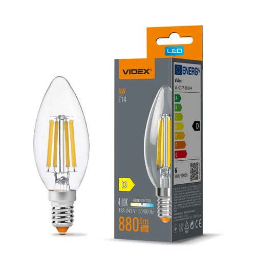 E14 6W filament kaarslamp - C37, neutraal wit