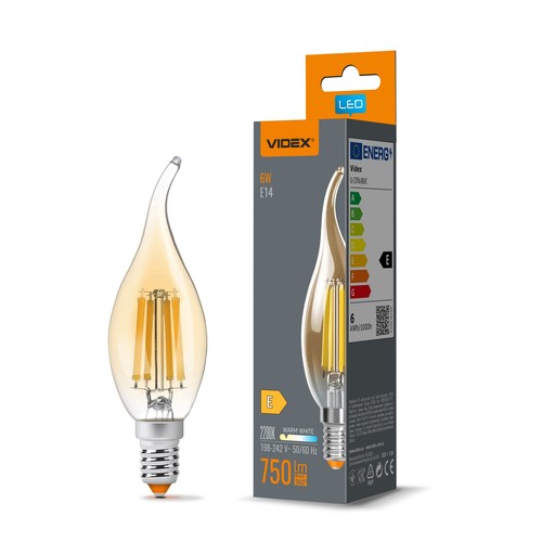 E14 6W LED-kronljus filament - C37, bronsglas, extra extra varmvit