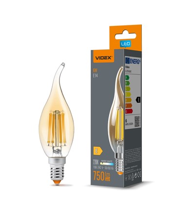 E14 6W LED kronepære filament - C37, bronseglass, ekstra ekstra varmhvit