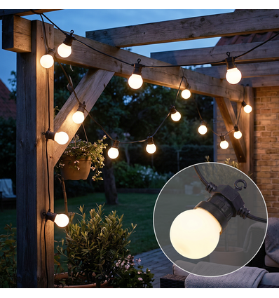 Guirlande lumineuse LED 5m avec 10 ampoules - Blanc chaud, IP44, 230V, ampoules 0,5W