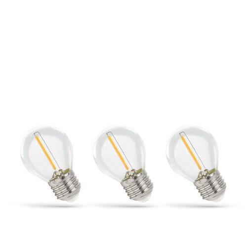 LED Kule E27 1W - 230V, Kulltråd, Varm Hvit, Klar, Spectrum, 3-pakning