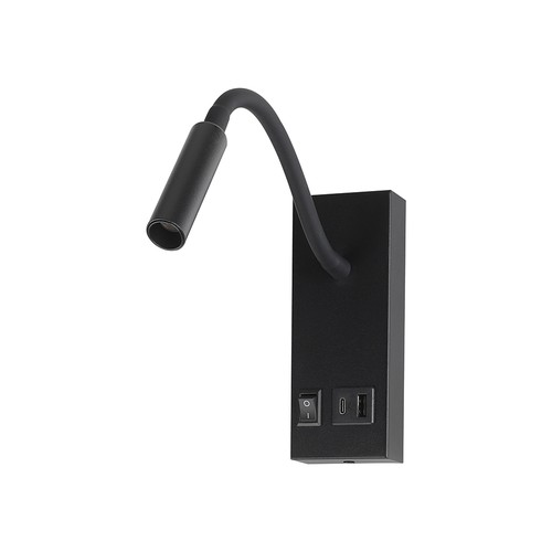 Applique LED V-Tac 3W avec charge USB/PD - Puce CREE, noir, 3000K, source incluse