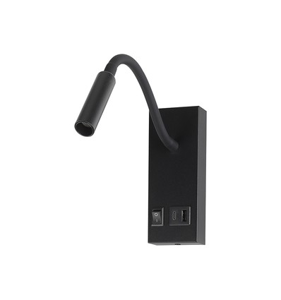3W LED sänglampa med USB-A och USB-C laddningsuttag - CREE chip, svart, inkl. ljuskälla