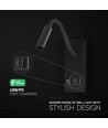 3W LED sänglampa med USB-A och USB-C laddningsuttag - CREE chip, svart, inkl. ljuskälla