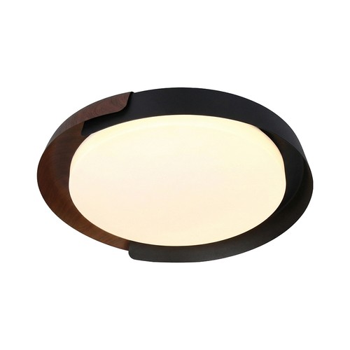 Plafonnier LED décoratif 48W avec télécommande - Ø50cm, dimmable, CCT 3-en-1, noir et aspect bois