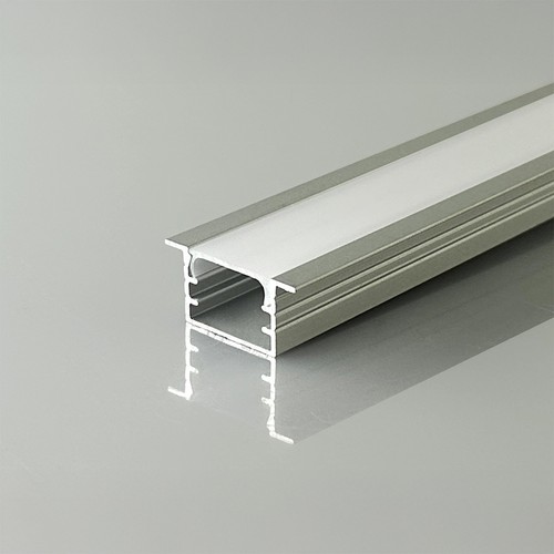 Profilé aluminium 2m à encastrer - Argent, avec diffuseur givré