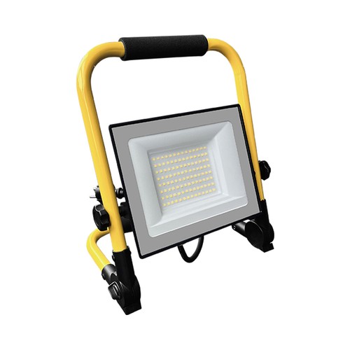 Projecteur de chantier LED 50W avec trépied en L - Puce CREE, câble 3m, IP65, 6500K, noir