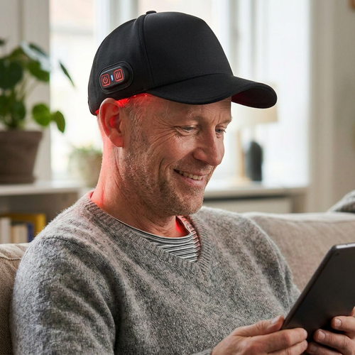 Casquette de luminothérapie infrarouge - Sans fil, charge USB-C, Infrarouge