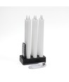 6-pak hvite LED-stearinlys inkl. ladebase - Ø2cm, H: 25cm, kronelys, inkl. fjernkontroll, timer