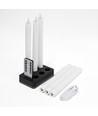 6-pak hvite LED-stearinlys inkl. ladebase - Ø2cm, H: 25cm, kronelys, inkl. fjernkontroll, timer