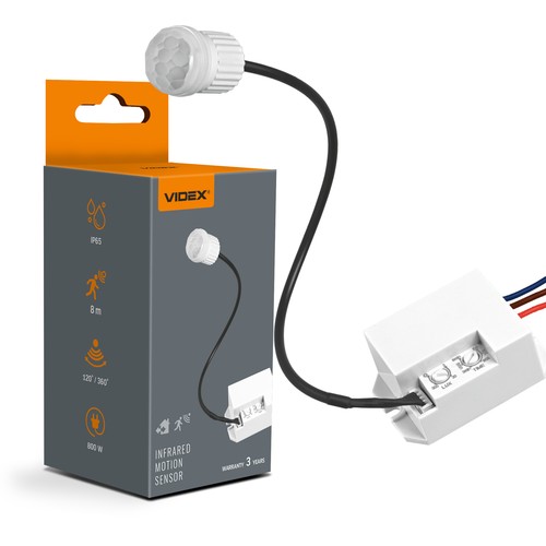 Détecteur de mouvement et de lumière PIR 800W - IP65, capteur encastré