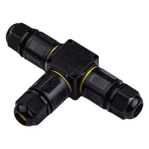 Boîte de dérivation en T noire, 3 fils - IP68 étanche, pour raccordement, câble Ø4-8mm