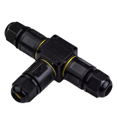 Boîte de dérivation en T noire, 3 fils - IP68 étanche, pour raccordement, câble Ø4-8mm