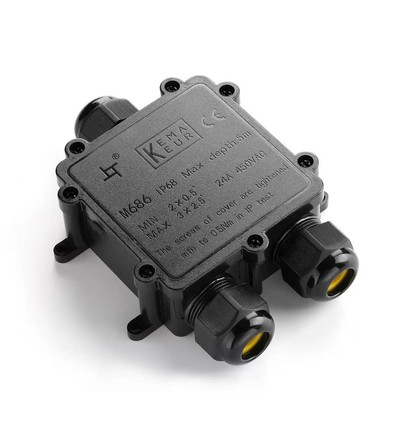 Zwarte lasdoos voor doorlussen, 3-aderig - IP68 waterdicht, voor kabelverbindingen, Ø4-8mm kabel