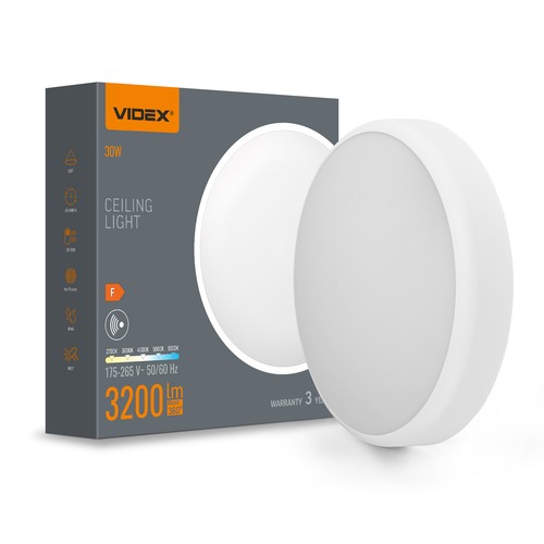 Plafonnier LED 30W avec détecteur - 5CCT, bord blanc, capteur de mouvement intégré