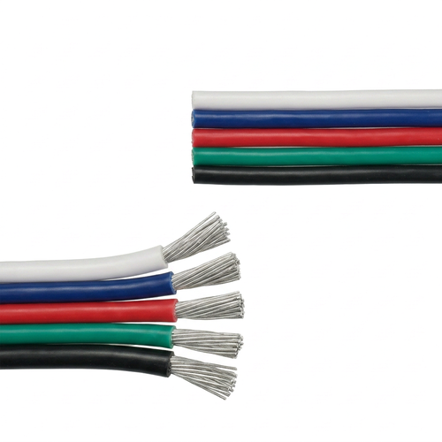 5m 1,2mm² RGBW kabel - 5-ledet (16AWG), 12V-24V til LED strip