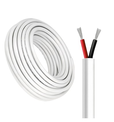 100m Câble rouge/noir, blanc rond - 2x0,35mm², 12V-24V, pour ruban LED