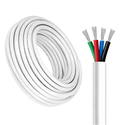 Câble RGB 100m, blanc rond - 4x0,35mm², 12V-24V pour ruban LED