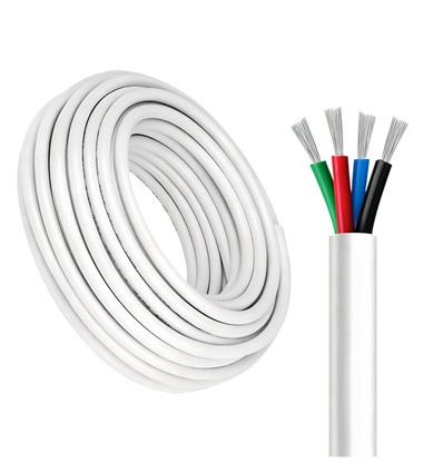 Câble RGB 100m, blanc rond - 4x0,35mm², 12V-24V pour ruban LED