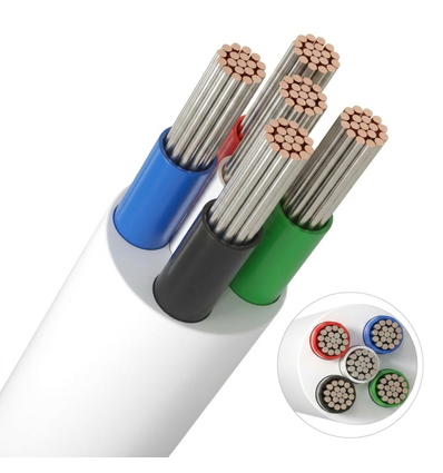 10m RGBW kabel, hvid rund - 5x0,35mm², 12V-24V til LED strip