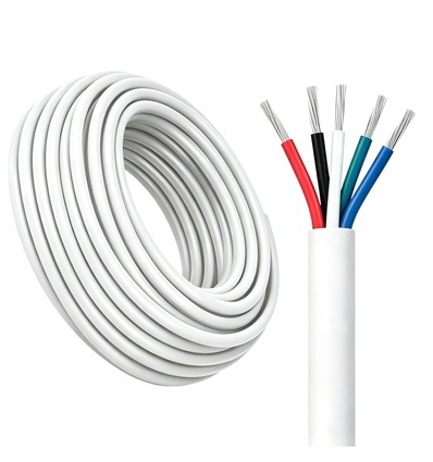 Câble RGBW 100m, blanc rond - 5x0,35mm², 12V-24V pour ruban LED