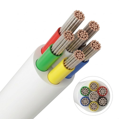 5m RGB+CCT kabel, vit rund - 6x0,35mm², 12V-24V för LED-strip