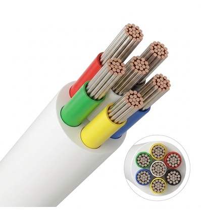 Câble 20m RGB+CCT, blanc rond - 6x0,35mm², 12V-24V pour ruban LED