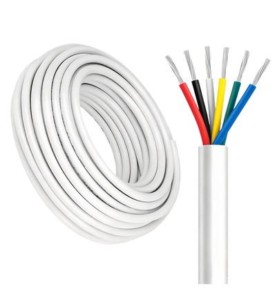 Câble RGB+CCT 100m, blanc rond - 6x0,35mm², 12V-24V pour ruban LED