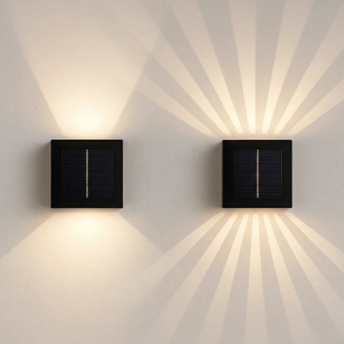 Applique solaire avec effet lumineux réglable - IP54, noir, rotative, carrée, capteur crépusculaire