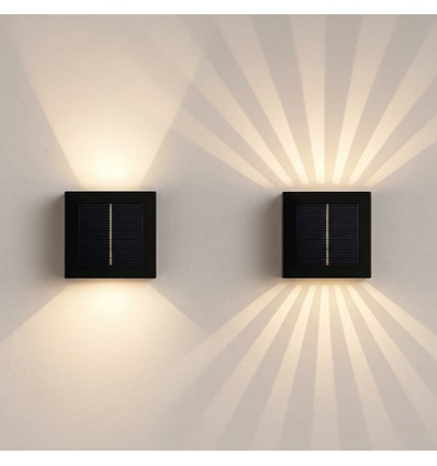 Applique solaire avec effet lumineux réglable - IP54, noir, rotative, carrée, capteur crépusculaire