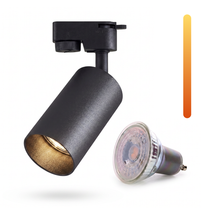 Dim to warm GU10 rail spot - Inclus avec ampoule 6W Dimtowarm, Noir, Monophasé, 1F2W