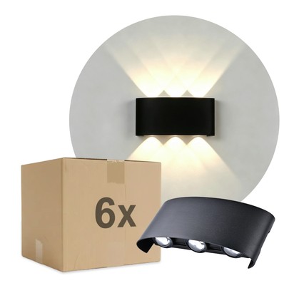 Lot de 6 appliques 6W CURVE - IP65, noir, haut/bas, extérieur, source incluse