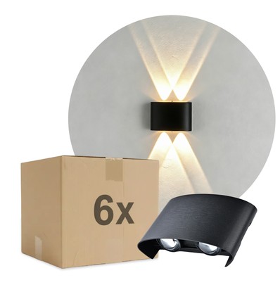 Lot de 6 appliques murales 4W CURVE - IP65, noir, haut/bas, extérieur, avec source