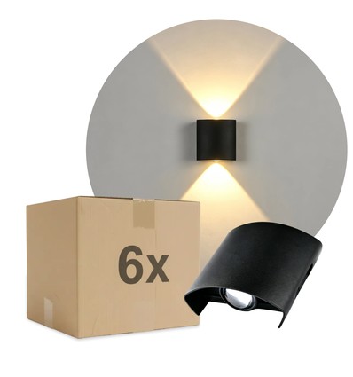 Lot de 6 appliques murales 2W CURVE - IP65, noir, haut/bas, extérieur, source incl.