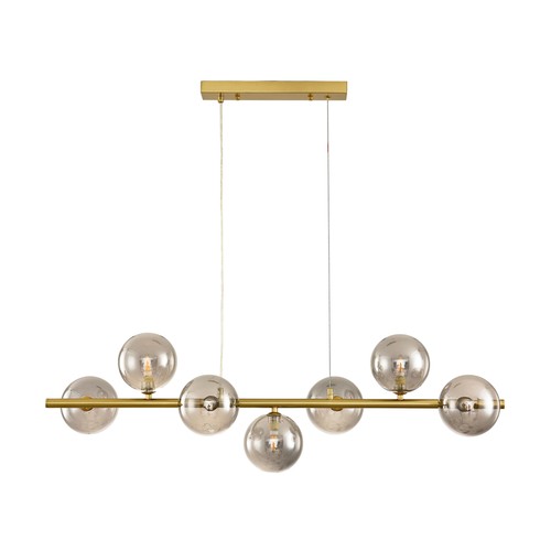 Siena 7xG9 langbordspendel messing/røgfarvet - 90cm, røgfarvet glas, inkl. wireophæng, uden lyskilde